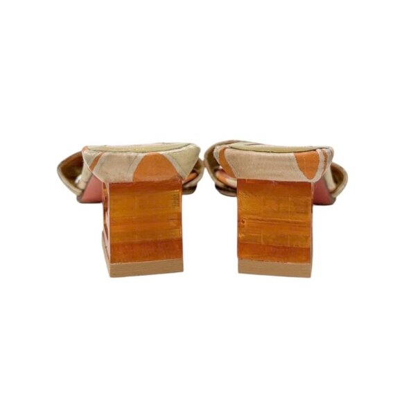 FENDI Vintage FF Logo Sandals Block Heels #36.5 Orange Gold Canvas [106216] - Picture 4 of 11